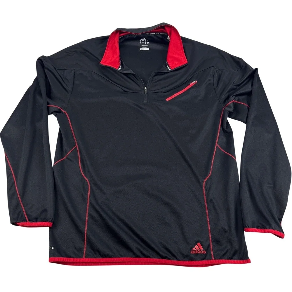 Adidas Climalite Pullover Mens Large Black Red Golf 1/4 Zip Athletic Preppy Work